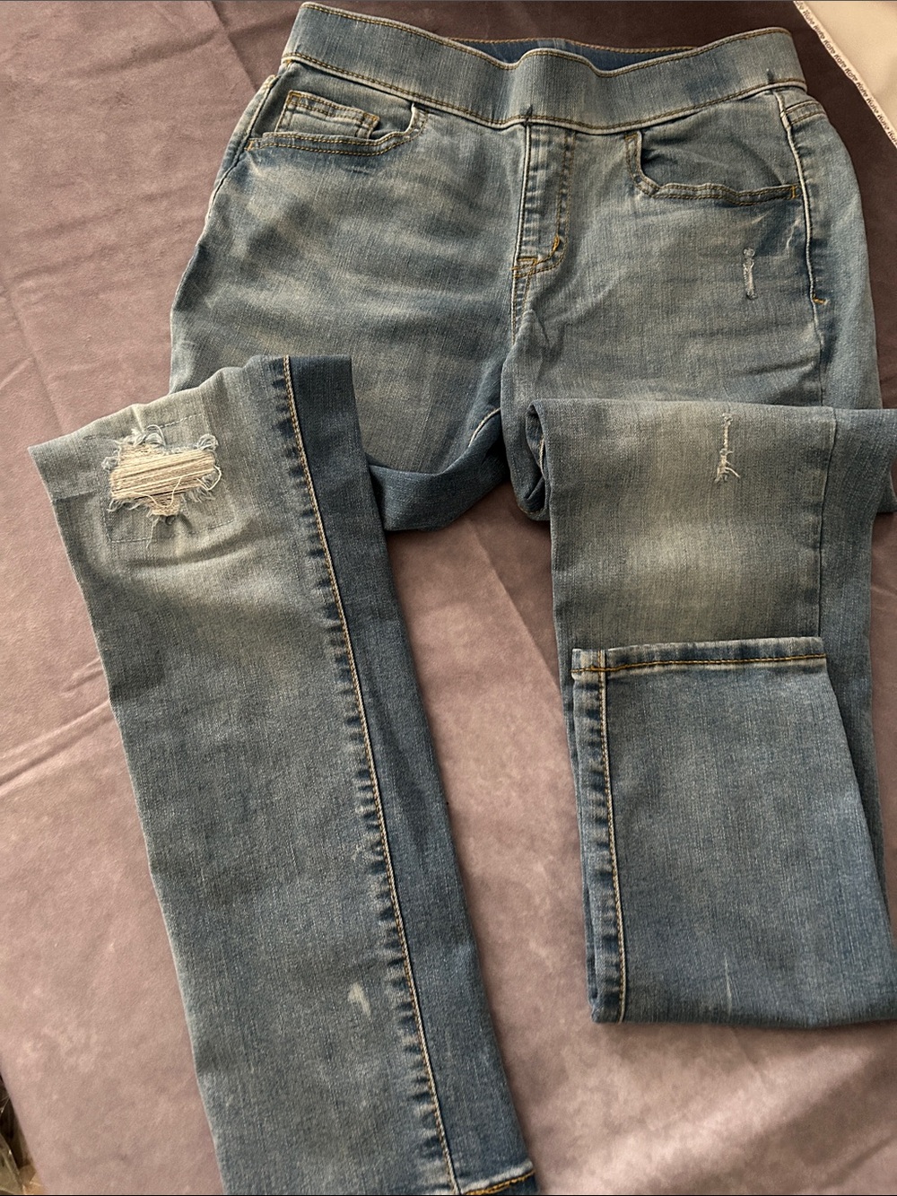 Cat & Jack Girls Blue Distressed Pull-on Jeans - Size 16